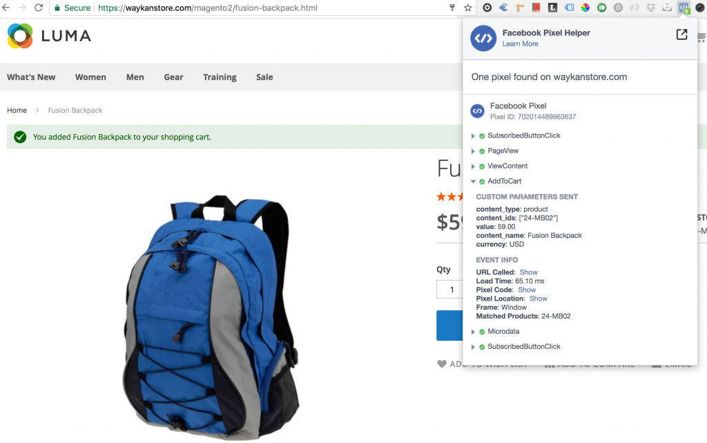 facebook pixel dla sklepu na magento